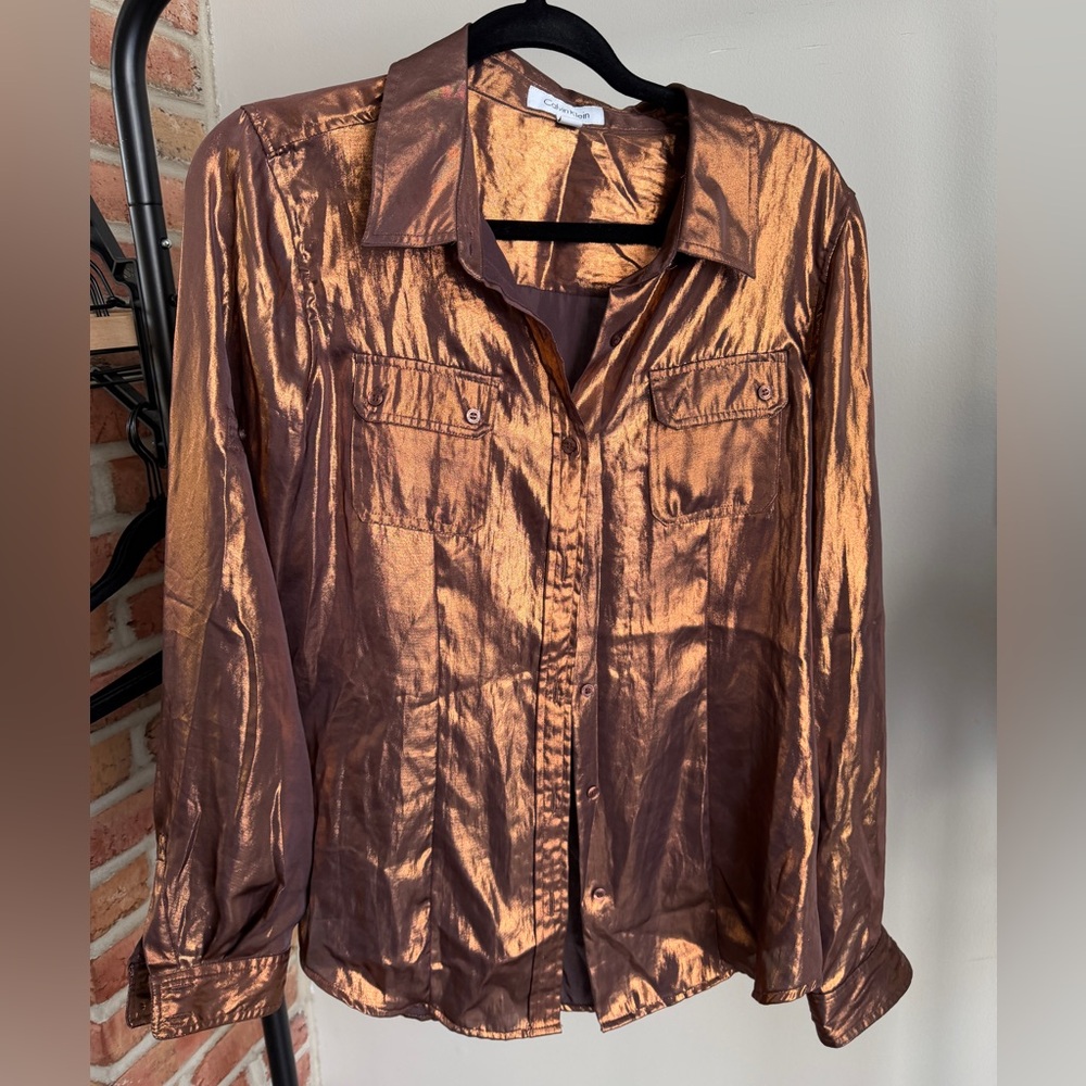 Calvin Klein Metallic Copper Button-Down Shirt
